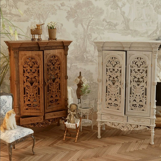 Miniature Carved Cabinet with Floral Patterns - Dollzworld