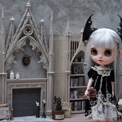 Miniature Gothic Style Night Library - Dollzworld